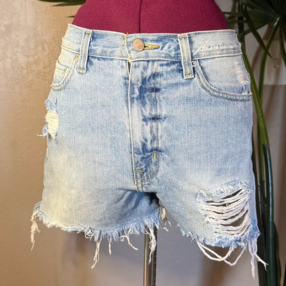 BDG Light Blue Distressed Jean Shorts